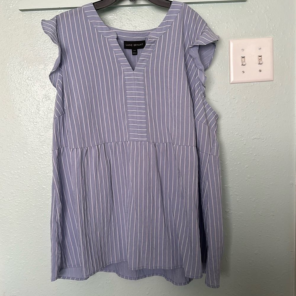 Lane Bryant Light Blue Ruffle Blouse Plus Size 22 P 22P Casual Top Shirt